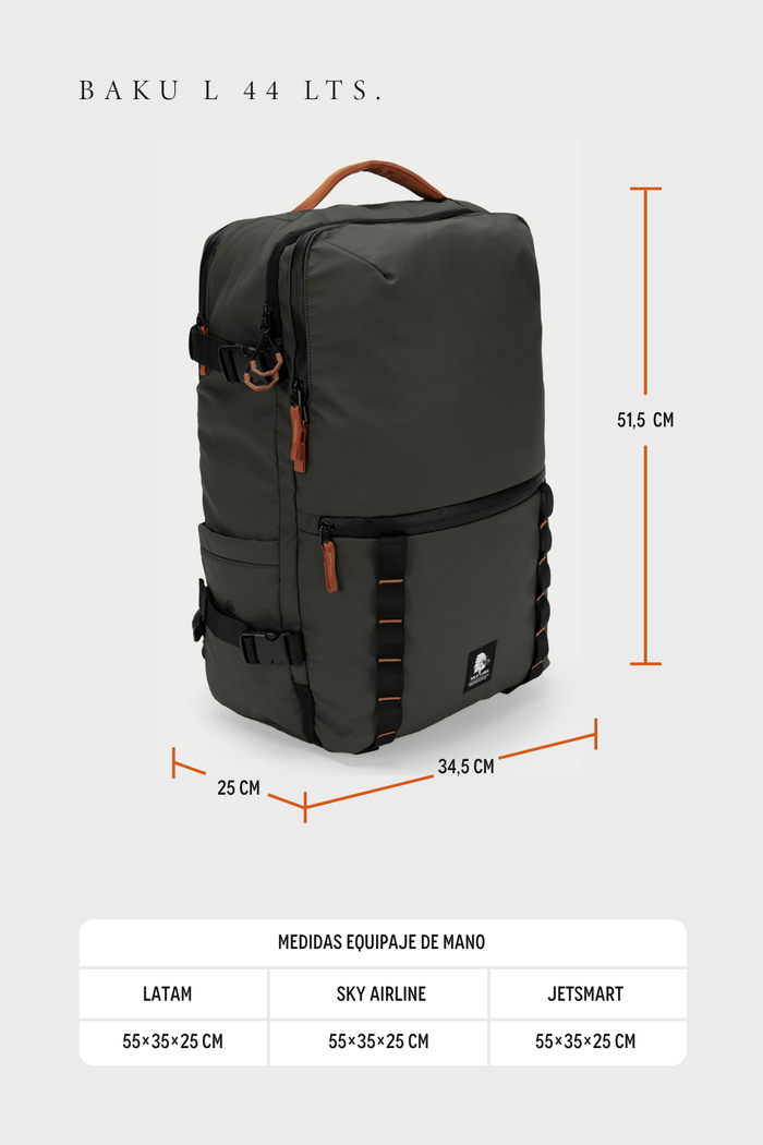 Mochila Travel Baku L Reciclada Verde 44L.