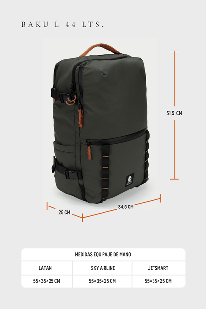 Mochila Travel Baku L Reciclada Verde 44L.