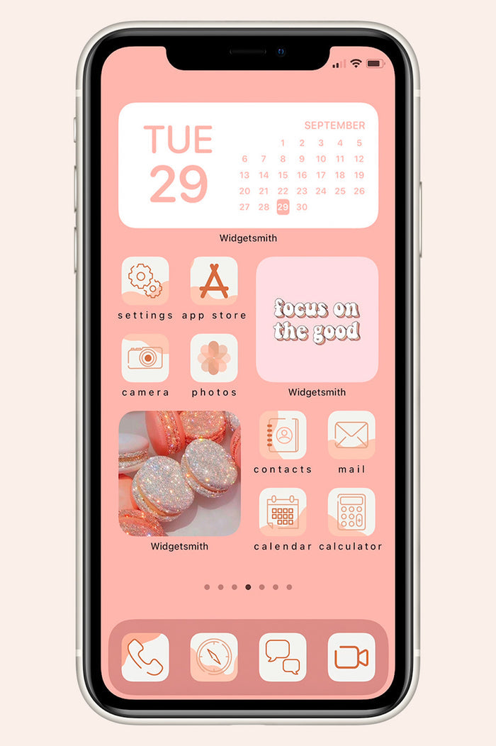 peachy pink ios background with peach, and pink colored icons