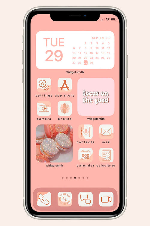 peachy pink ios background with peach, and pink colored icons
