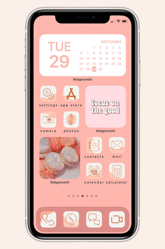 peachy pink ios background with peach, and pink colored icons