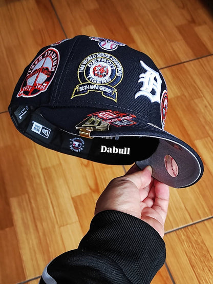Navy Blue Detroit Tigers All Over Logo Gray Bottom 59FIFTY New Era Fitted