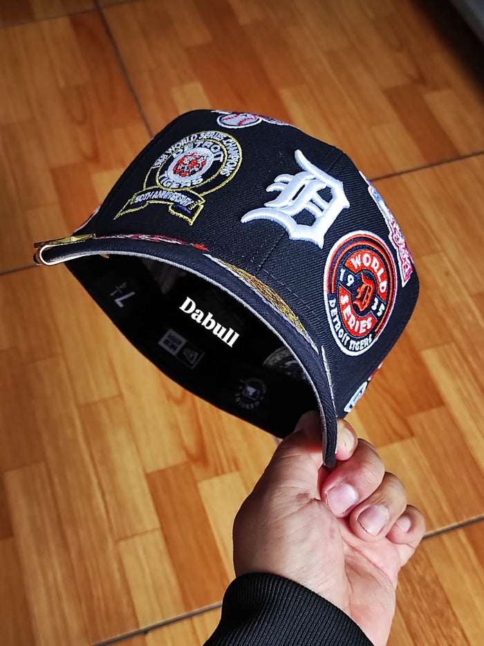 Navy Blue Detroit Tigers All Over Logo Gray Bottom 59FIFTY New Era Fitted