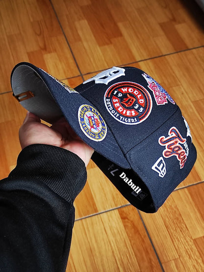 Navy Blue Detroit Tigers All Over Logo Gray Bottom 59FIFTY New Era Fitted