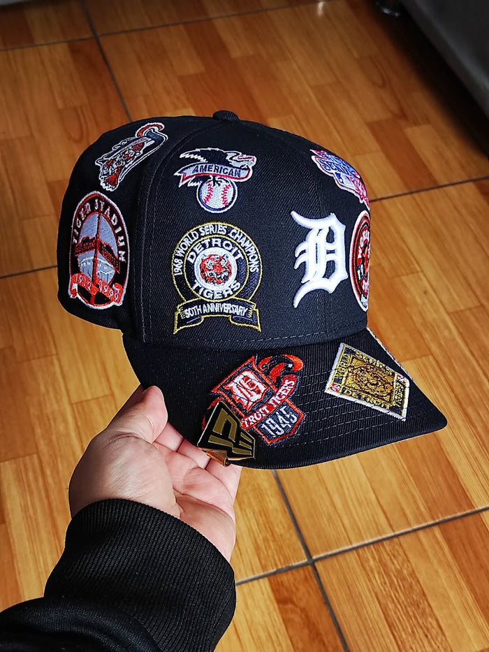 Navy Blue Detroit Tigers All Over Logo Gray Bottom 59FIFTY New Era Fitted