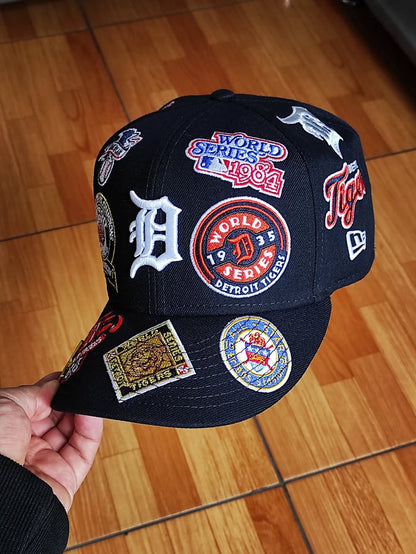 Navy Blue Detroit Tigers All Over Logo Gray Bottom 59FIFTY New Era Fitted