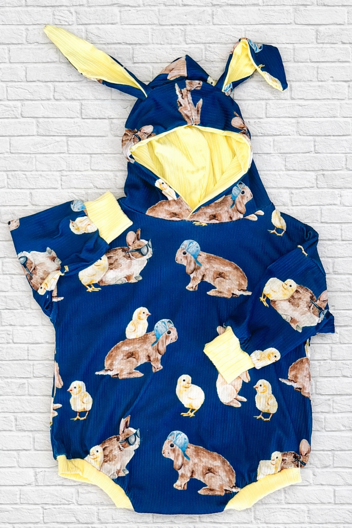 Navy Bunnies Bunny Ear Romper w Snaps