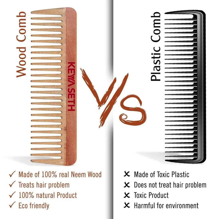 Neem Wooden Comb Wide Tooth for Hair Growth for Men & Women All Purpose Large Size Perfect Hair Setter. - Keya Seth Aromatherapy