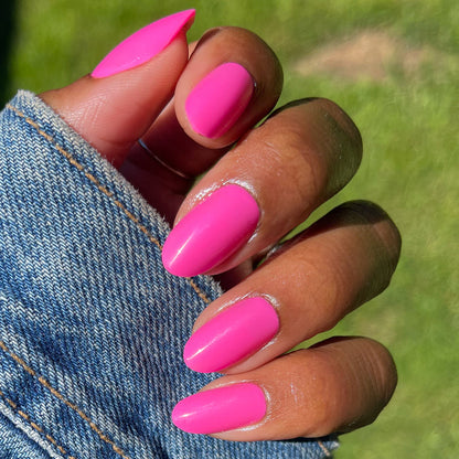 Neon Flamingo | Oval | Medium medium-length oval press-on nails in bright neon pink for a vibrant at-home mani