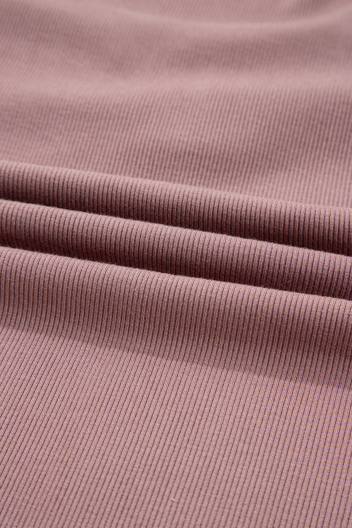 Old Rose Ruched Sweetheart Neck Ribbed Long Sleeve Top