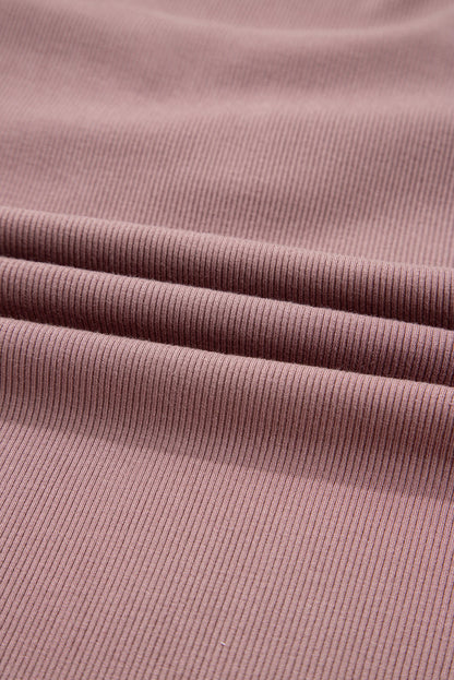 Old Rose Ruched Sweetheart Neck Ribbed Long Sleeve Top