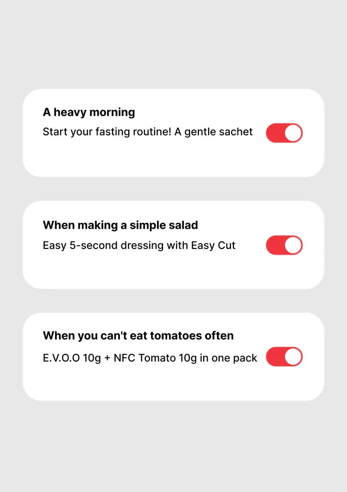 Three toggle switches with text on a gray background