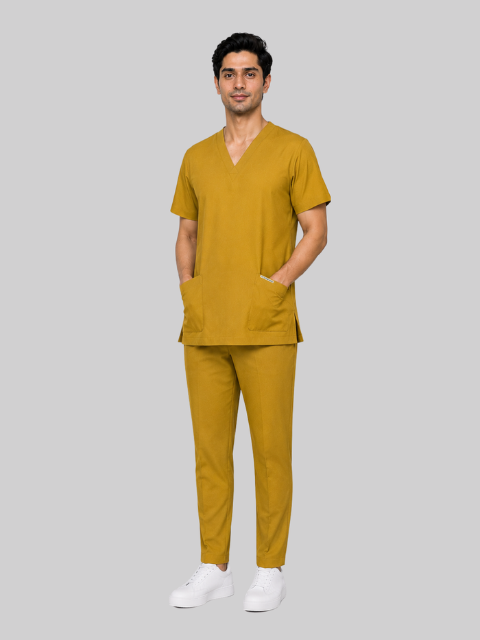 ONYX 4 POCKET V NECK MEN (MUSTURD) SCRUB
