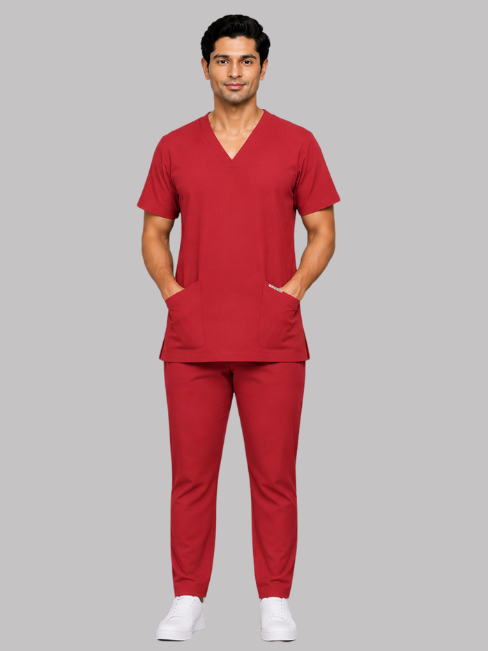 ONYX 4 POCKET V NECK MEN (RED) SCRUB