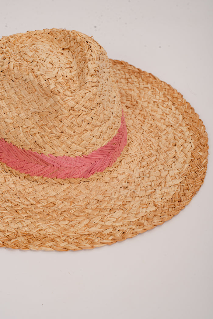 Palm Beach Pink Straw Fedora Wide Brim Hat