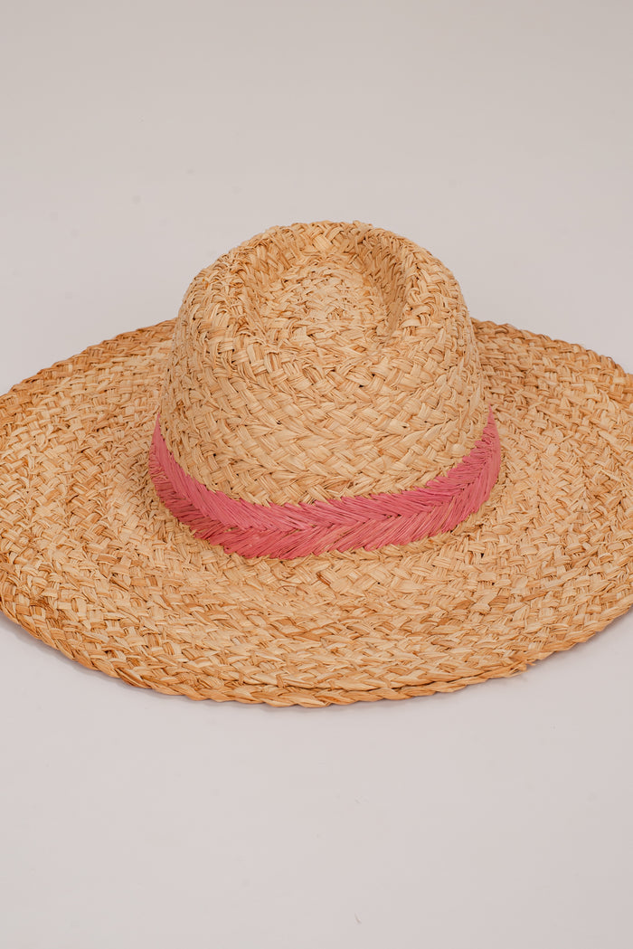 Palm Beach Pink Straw Fedora Wide Brim Hat