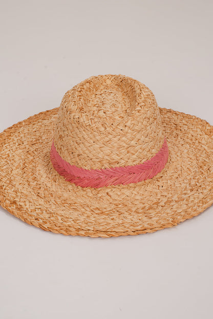Palm Beach Pink Straw Fedora Wide Brim Hat