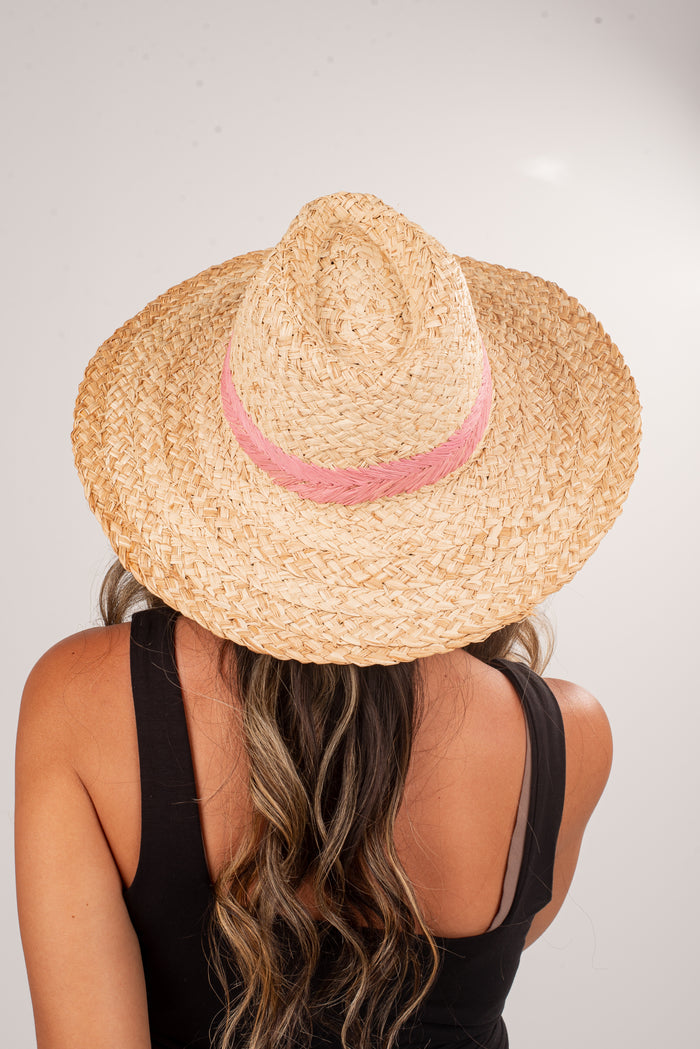 Palm Beach Pink Straw Fedora Wide Brim Hat