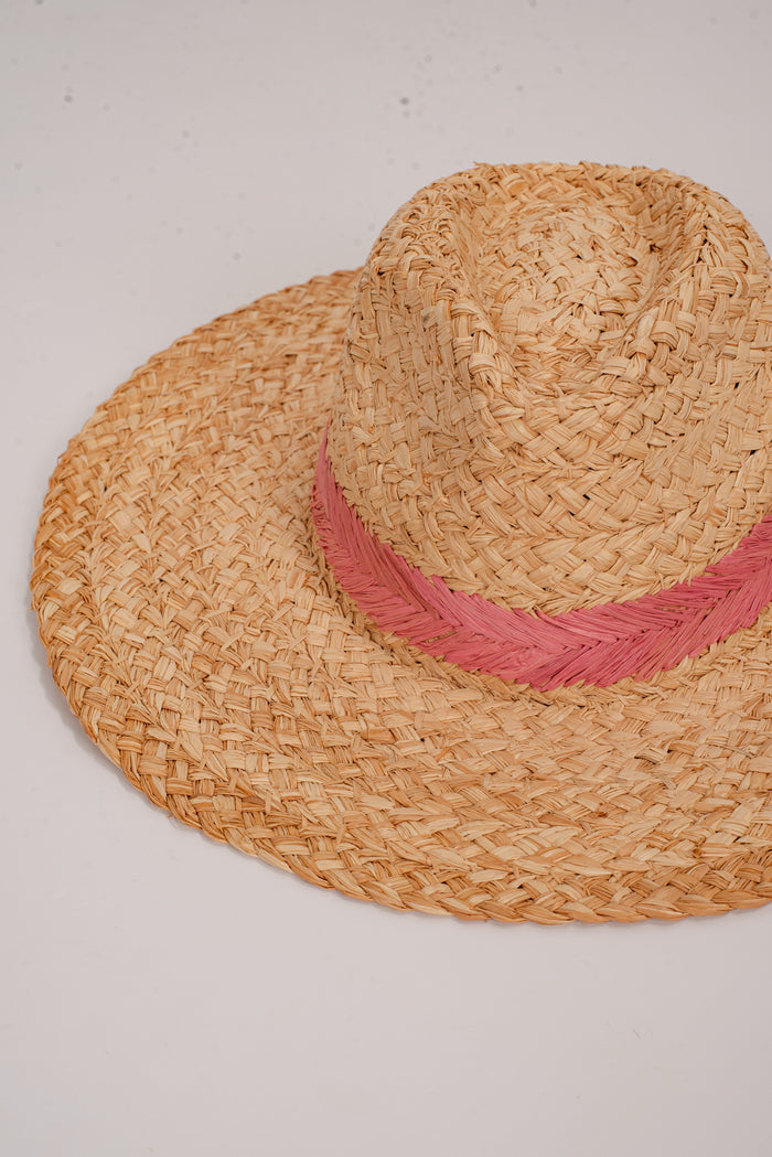 Palm Beach Pink Straw Fedora Wide Brim Hat