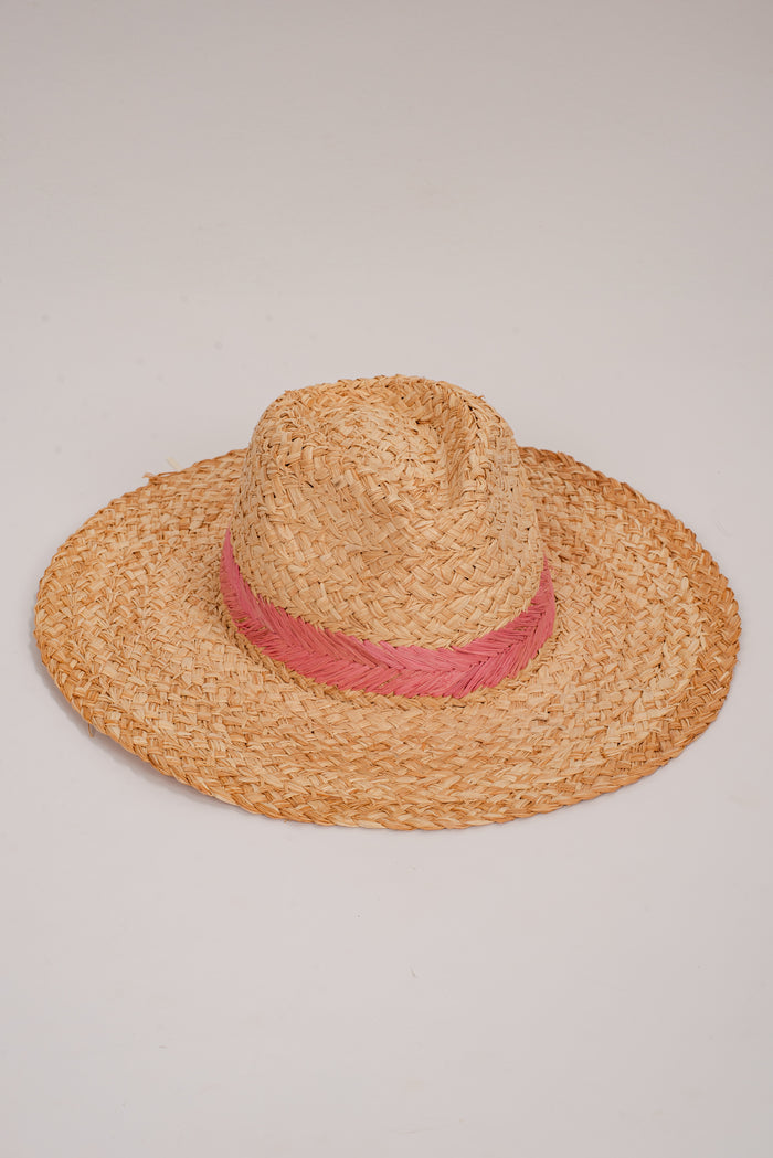 Palm Beach Pink Straw Fedora Wide Brim Hat
