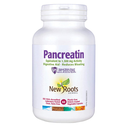 Bottle of New Roots Pancreatin 60 Vegetable Capsules