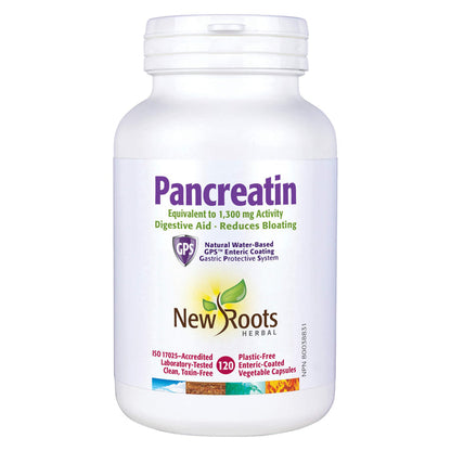 Bottle of New Roots Pancreatin 120 Vegetable Capsules