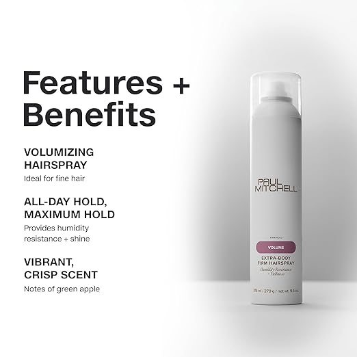 Paul Mitchell Extra-Body Firm Hairspray, Extreme Hold, Maximum Volume + Humidity Resistance, For Fine Hair, 9.5 oz