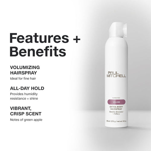 Paul Mitchell Extra-Body Hairspray, Flexible Hold, Maximum Volume + Humidity Resistance, For Fine Hair