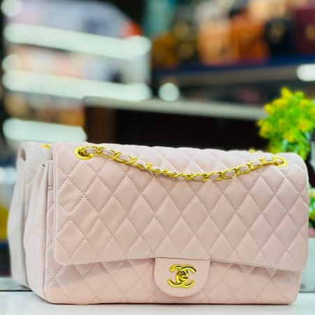 Pink Channel Big Size Double Flap Quilted Bag