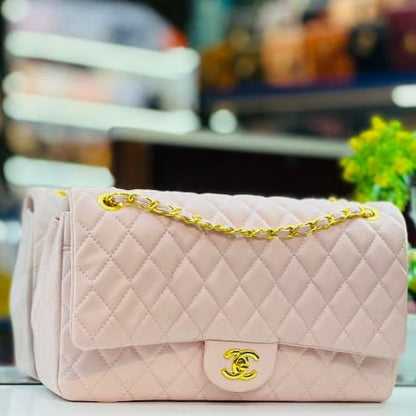 Pink Channel Big Size Double Flap Quilted Bag