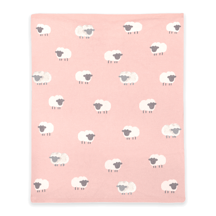 Pink Woolly Lamb - 3D Jacquard Sweater Knit Baby Blanket (Organic Cotton)