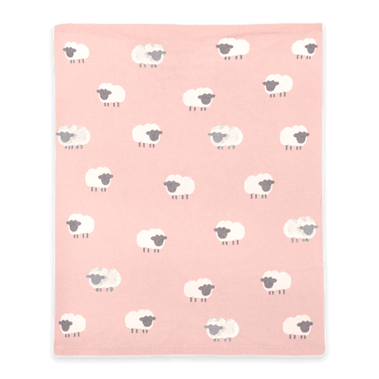 Pink Woolly Lamb - 3D Jacquard Sweater Knit Baby Blanket (Organic Cotton)