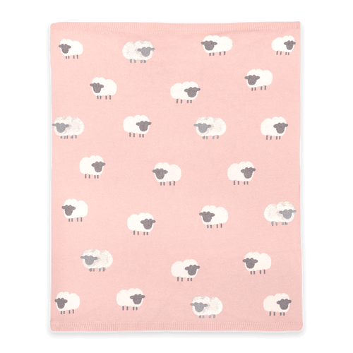 Pink Woolly Lamb - 3D Jacquard Sweater Knit Baby Blanket (Organic Cotton)