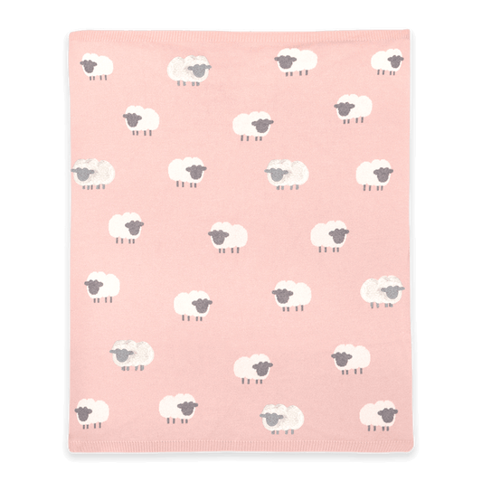 Pink Woolly Lamb - 3D Jacquard Sweater Knit Baby Blanket (Organic Cotton)