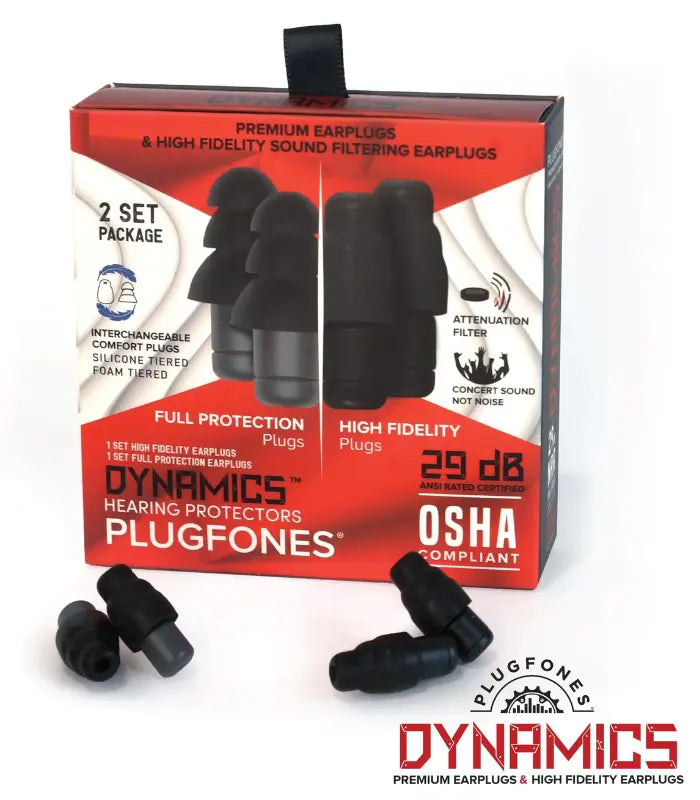 Plugfones Dynamics Hi-Fidelity Earplugs from Sleep and Sound shown in hand highlighting compact size and comfortable design for clear sound and protection