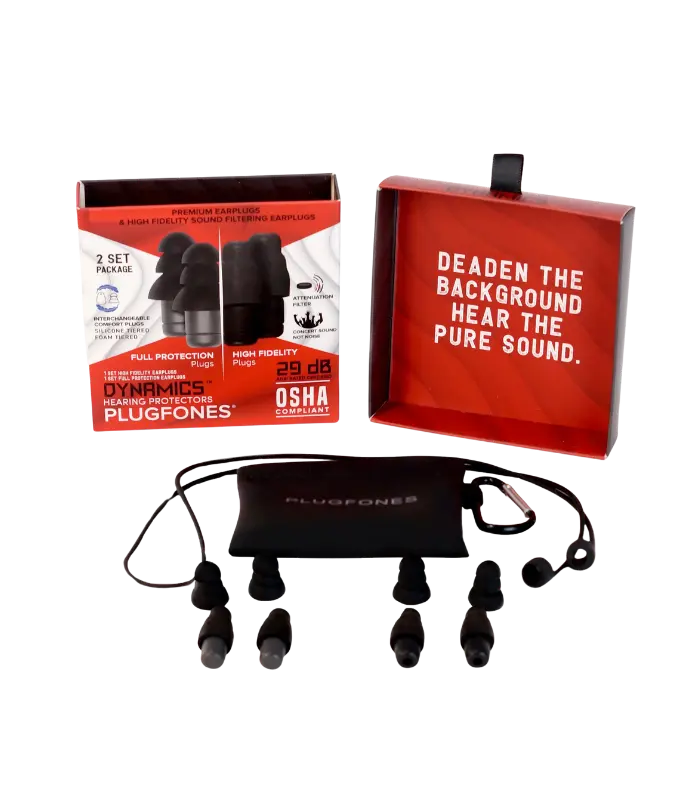 Plugfones Dynamics Hi-Fidelity Earplugs from Sleep and Sound with interchangeable tips and case ideal for clear audio and discreet hearing protection