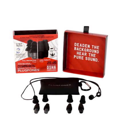 Plugfones Dynamics Hi-Fidelity Earplugs from Sleep and Sound with interchangeable tips and case ideal for clear audio and discreet hearing protection