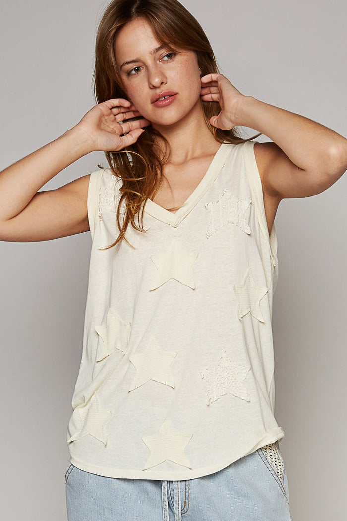 POL V-neck Lace Applique Tank