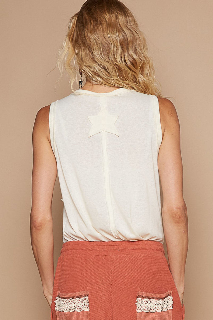 POL V-neck Lace Applique Tank
