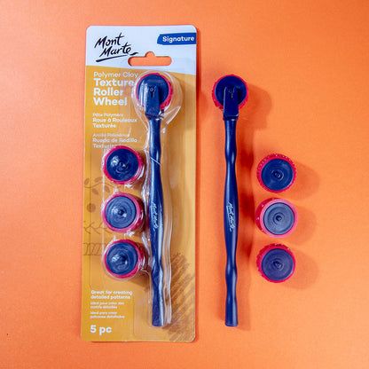 Polymer Clay Textured Roller Wheel Signature 5pc