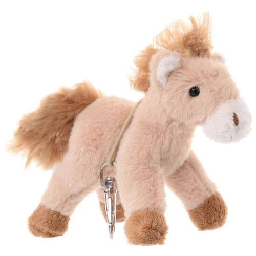 Plush pony bag charm in light beige with white muzzle and metal clip, black eye