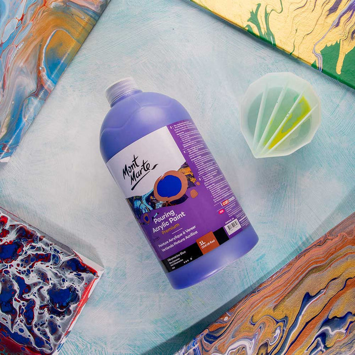 Pouring Acrylic Paint Premium 1L (33.8 US fl.oz) Bottle - Ultramarine Blue