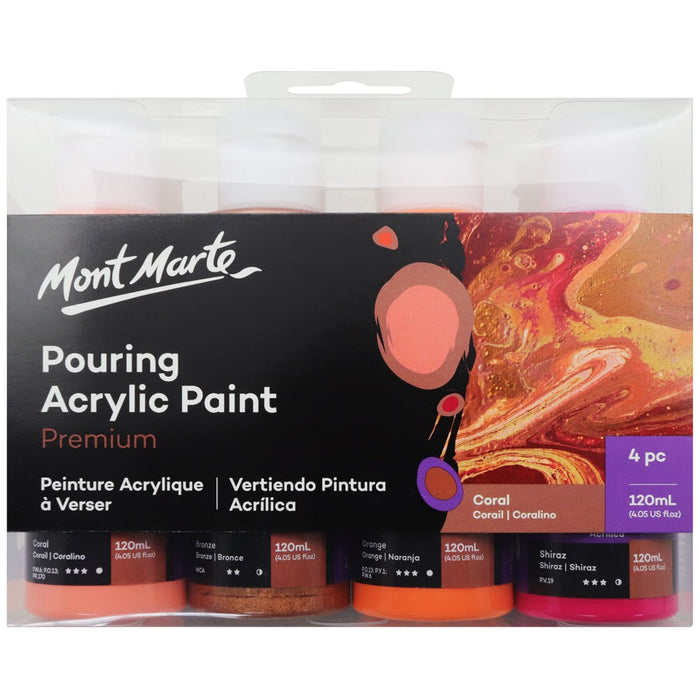 Pouring Acrylic Paint Set Premium 4pc x 120ml (4.05 US fl.oz) - Coral