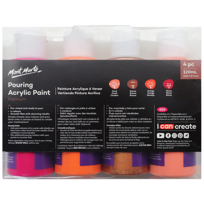 Pouring Acrylic Paint Set Premium 4pc x 120ml (4.05 US fl.oz) - Coral