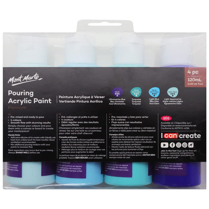 Pouring Acrylic Paint Set Premium 4pc x 120ml (4.05 US fl.oz) - Marina