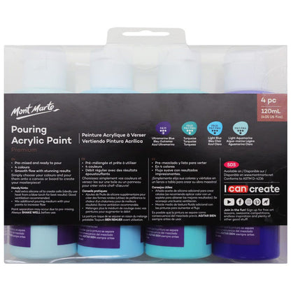 Pouring Acrylic Paint Set Premium 4pc x 120ml (4.05 US fl.oz) - Marina