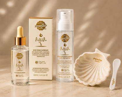 PRÉ-VENDA Combo Bronze de Inverno- Booster+ Aqua Autobronzeadora + Kit Aplicação