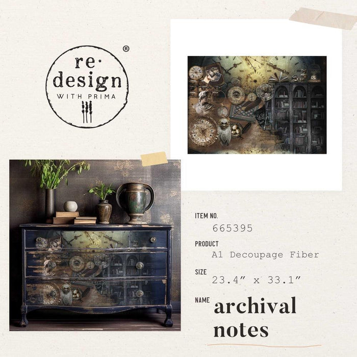 Prima Marketing - Prima Re-Design A1 Decoupage Fiber - Archival Notes. Introducing 'Archival Notes' A1 Decoupage Paper, the perfect addition to any vintage-inspired DIY home decor or craft project. Available at Embellish Away located in Bowmanville Ontario Canada.