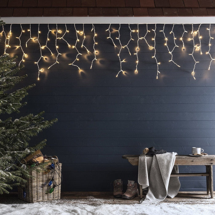 Pro Connect 4m 200 Traditional Warm White Connectable Icicle Lights White Cable