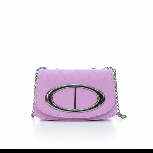 Purple Quilted Chain Crossbody Bag